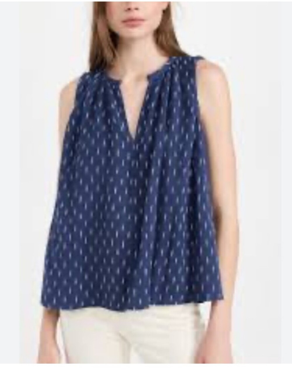 Faherty Eliza Tank Midnight Ikat Split Neck Gauzy Organic Cotton Boxy-Small